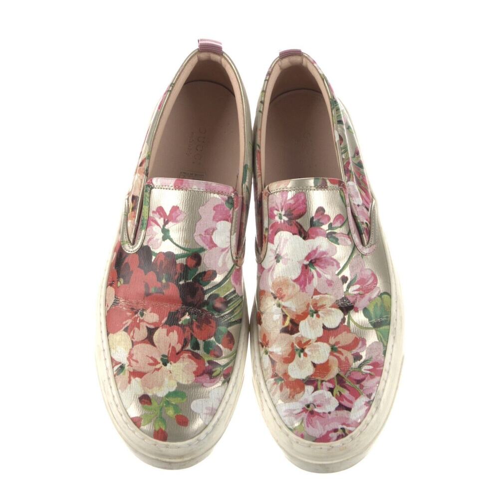 Gucci GG Supreme Monogram Blooms Slip On Low Sneakers Woman Sz‎ 39.5 Pink